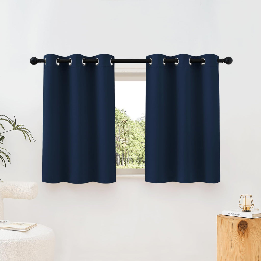 NICETOWN Room Darkening Curtains Blackout 40 inch Curtains for Kitchen, Navy Blue Grommet Solid Window Treatments Sound Reducing for Bedroom, 2 Panels, W37 x L40, 2 Panels