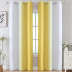 Estelar Textiler Yellow and Greyish White Gradient Room Darkening Blackout for Living Room, Thermal Insulated Ombre Light Blocking Grommet Blackout Drapes for Bedroom, 42Wx84L, 2 Panels