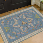Blue 2x3 Kitchen Rugs Non Slip Washable, 0.25" Low Pile Stain & Fade Resistant, Waterproof Indoor Floor Mat for Entryway, Bathroom, Laundry Room, Boho Insect Floral Decor