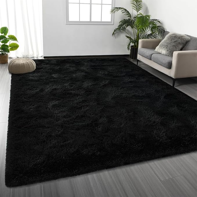 Deerhoo Large Shag Area Rugs 5 x 8, Plush Fuzzy Rugs for Living Room, Black