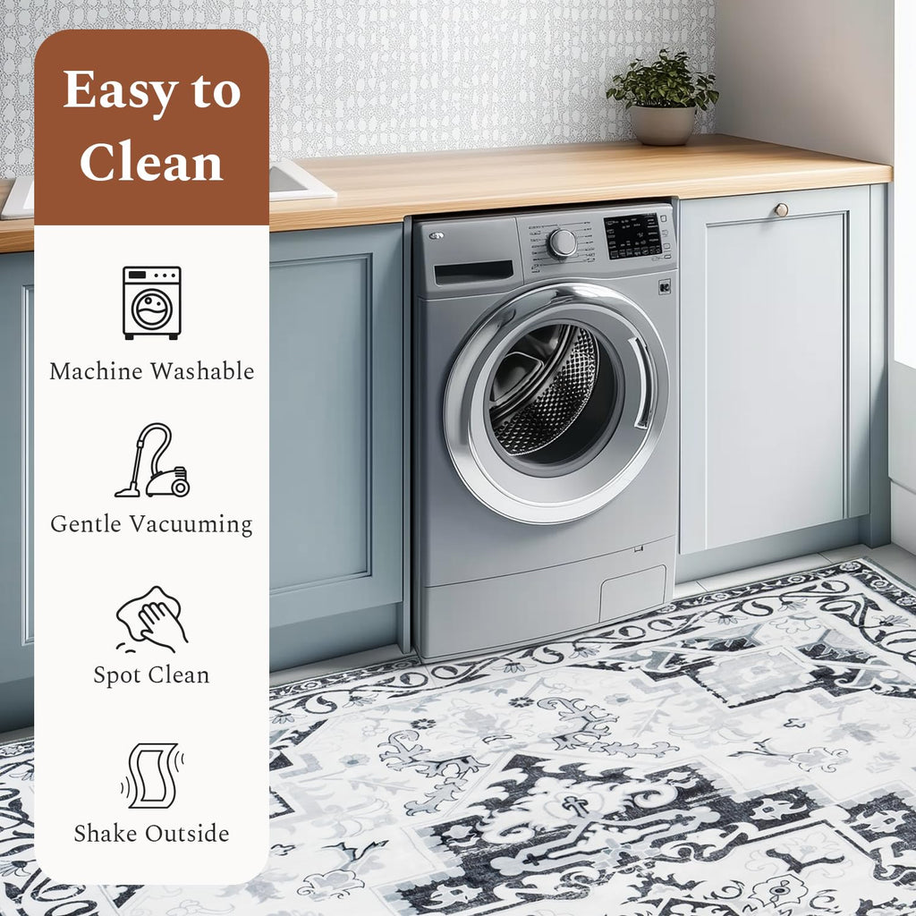 Rugflix 6x9 Area Rugs for Living Room, Washable Light Grey Large Rug
