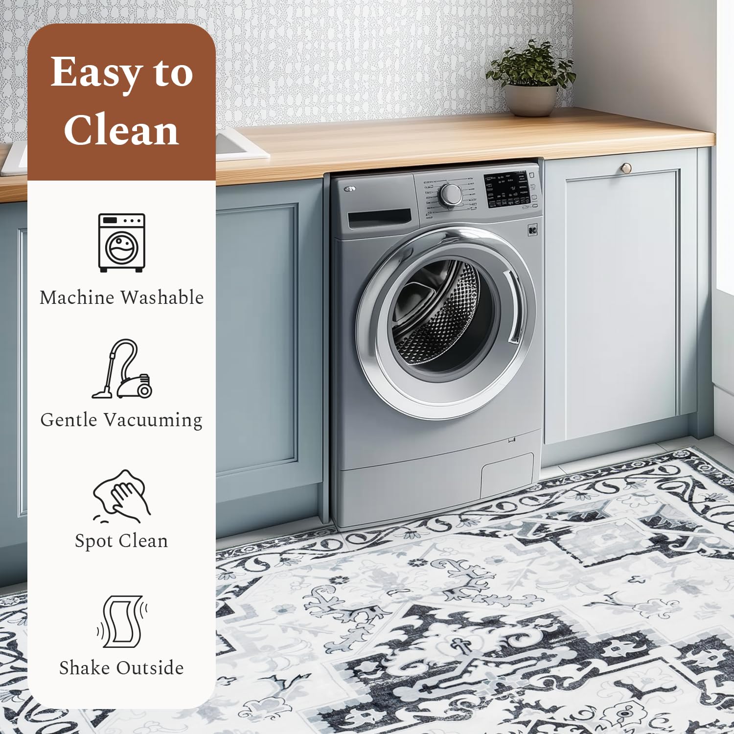 Rugflix 6x9 Area Rugs for Living Room, Washable Light Grey Large Rug