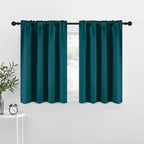 NICETOWN Teal Blackout Cafe Faux Silk Curtains for Small Windows, 42" Wide by 36" Long, 2 Panels, Rod Pocket Thermal Insulated Blackout Satin Drapes for Kitchen