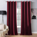 MIULEE Christmas Burgundy Velvet Curtains Solid Soft Red Blackout Curtains Grommet Thermal Soundproof Room Darkening Long Black Out Drapes for Living Room Bedroom 52 x 96 Inch Length 2 Panels