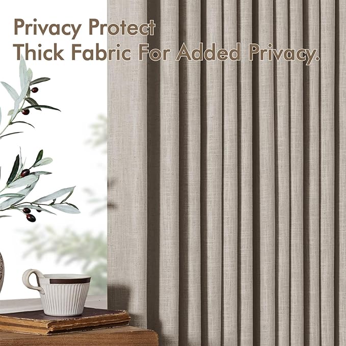 MIULEE Pinch Pleated Thick Linen Curtains 108 Inches Length Taupe Curtains