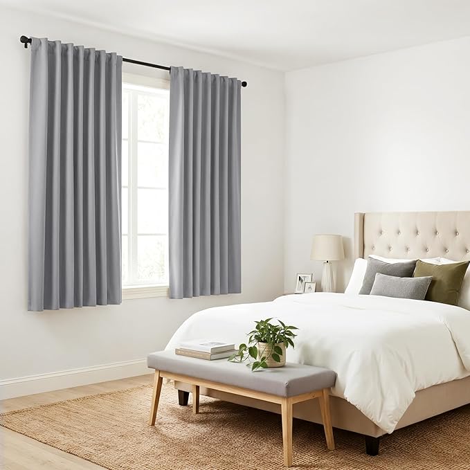 PONY DANCE Half Window Curtains - Sunlight Block Privacy Curtains Thermal Insulated Drapes for Kitchen Cafe Kids Nursery Bedroom Living Room, W 29 x L 36 Each, Silver Grey, 2 Panels