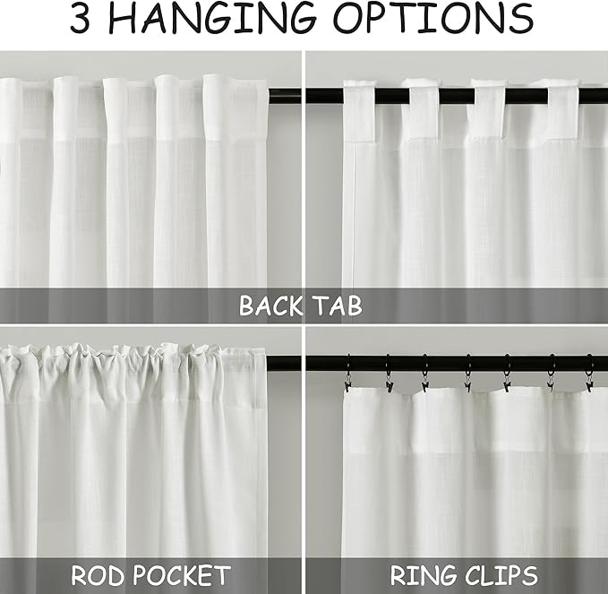 Nanspring Ivory Linen Curtains for Living Room 2 Panels Set Extra Long Back Tab Light Filtering Semi Sheer Curtain Drapes for Bedroom Neutral Farmhouse Ceiling to Floor for Large Window 52x100