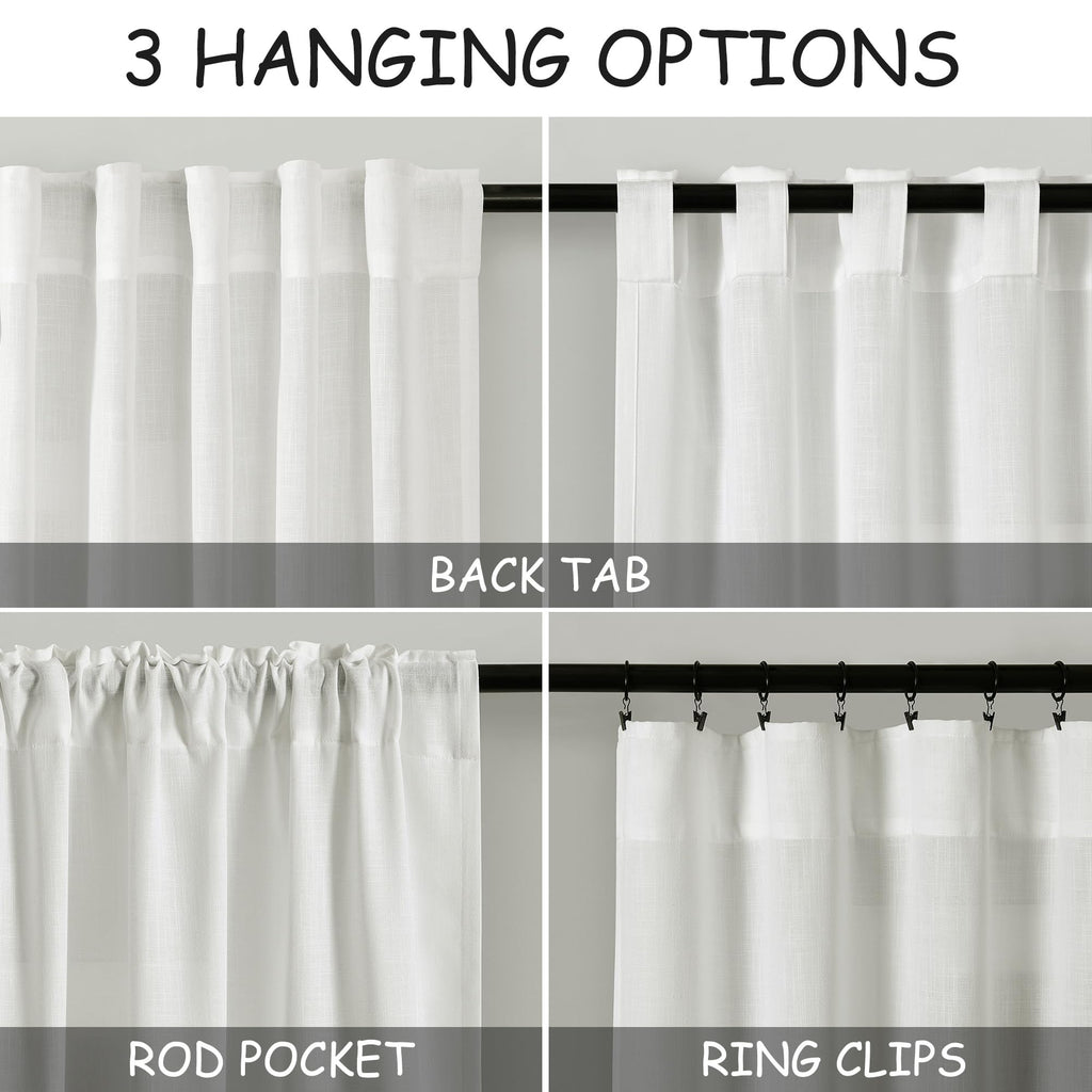 Extra Long Ivory Curtains 132 Inch Length 2 Panels Set Back Tab Neutral Farmhouse Drapes Light Filtering Semi Sheer Linen Curtain 132 Inches Long for Floor to Ceiling Window Patio Sliding Door