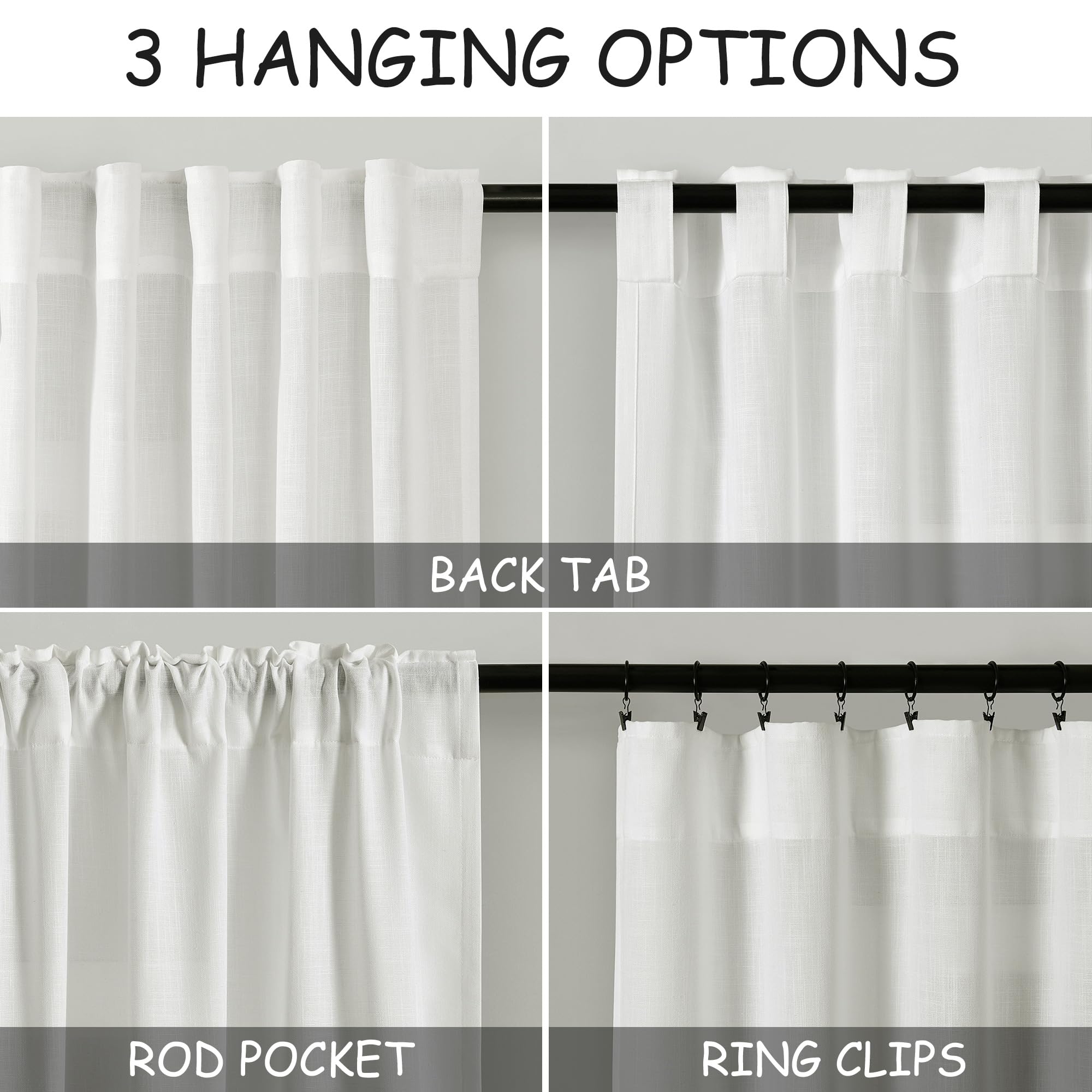 Extra Long Ivory Curtains 132 Inch Length 2 Panels Set Back Tab Neutral Farmhouse Drapes Light Filtering Semi Sheer Linen Curtain 132 Inches Long for Floor to Ceiling Window Patio Sliding Door