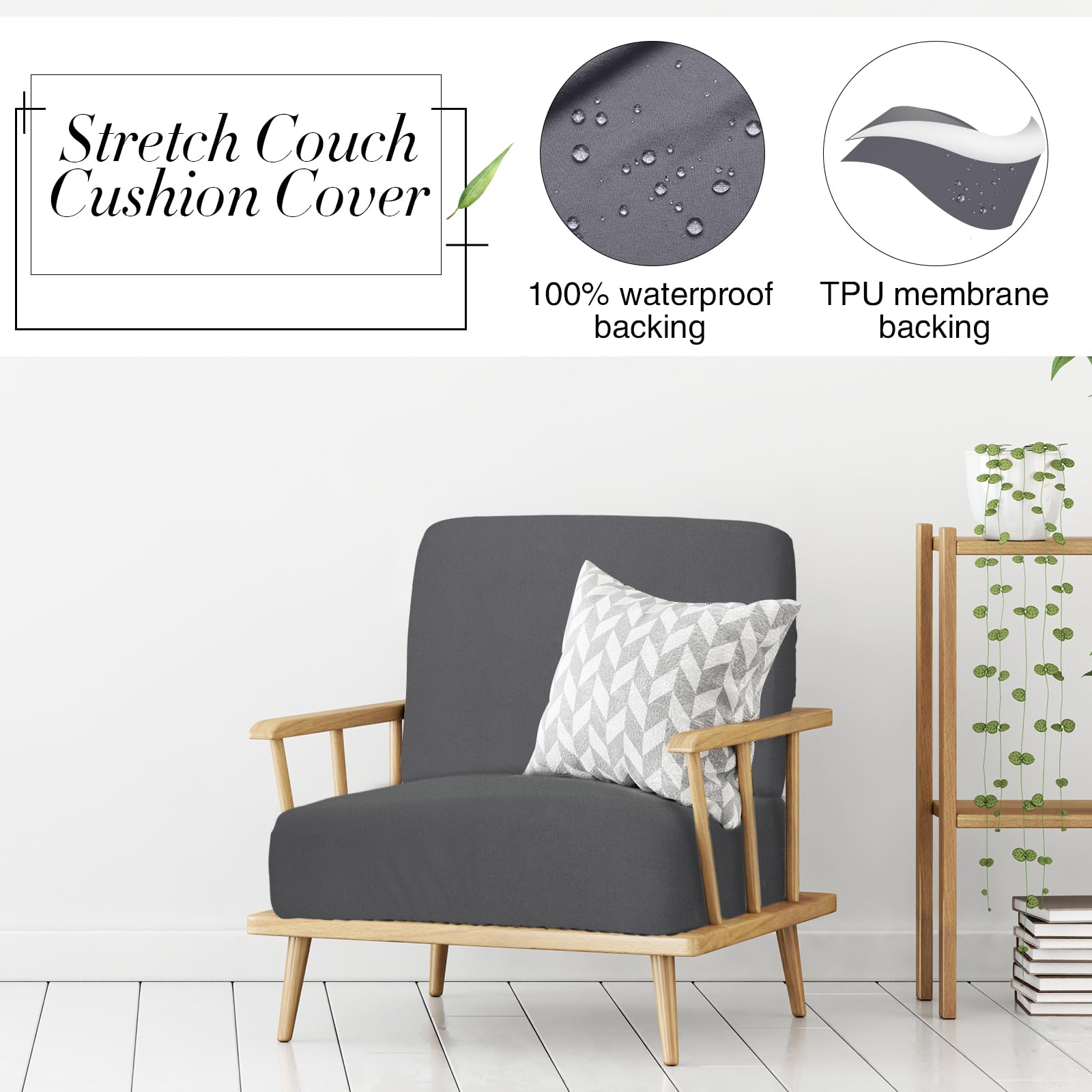 Newwiee 8Pcs Patio Cushion Covers Stretch Outdoor Cushion Cover Replacement for Patio Furniture Sofa Couch Slipcovers, Soft Flexibility Washable Furniture Protector(Waterproof Pure,Dark Gray)