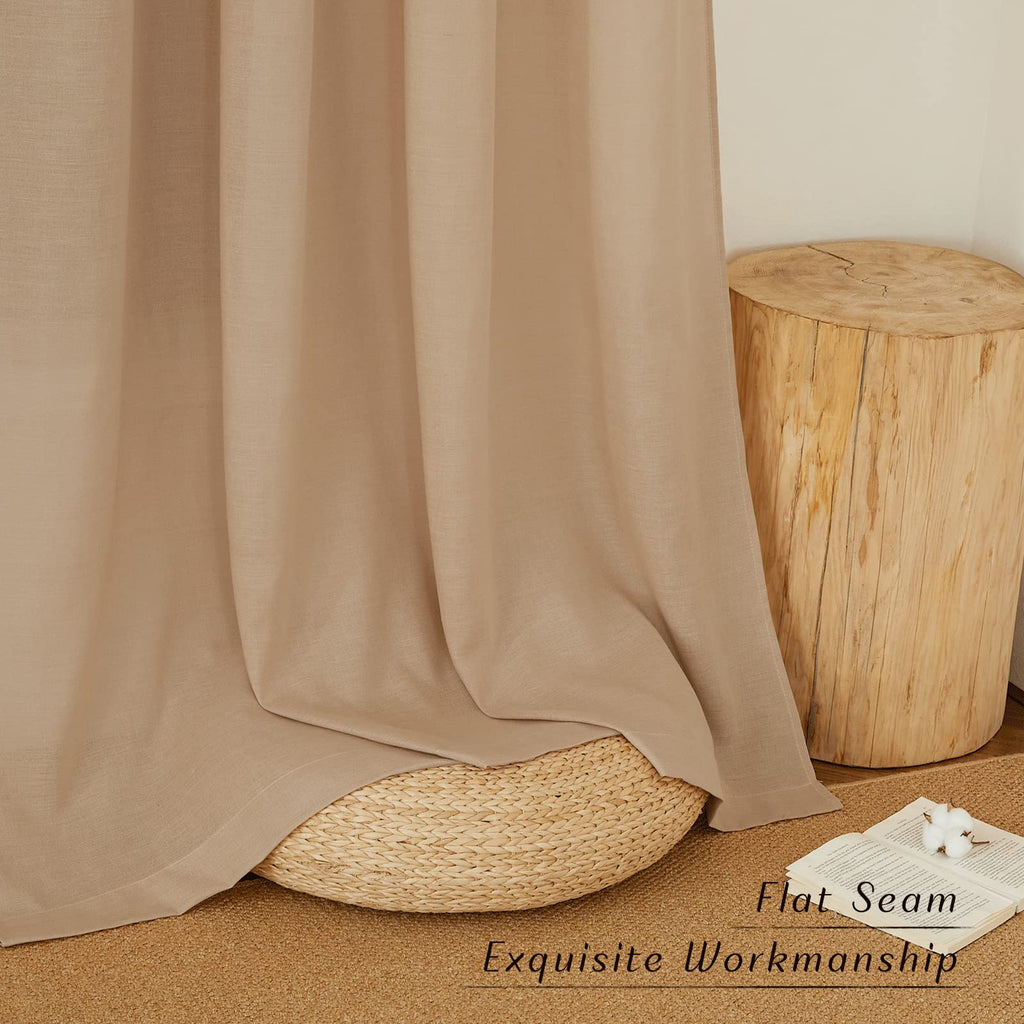 NICETOWN Living Room Curtains Camel Thick Linen Flax Texture, Grommet Semi Sheer Privacy Assured with Light Filtering Linen Weave Drapes for Bedroom/Farmhouse, W55 x L90, 2 Panels