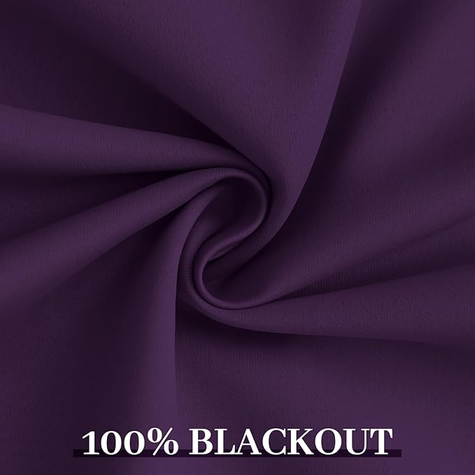 Yakamok 100% Blackout Curtains 52x96 inch Long Purple Window Drapes-Bedroom