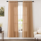 Nanspring Camel Linen Semi Sheer Curtains 72 Inches Long 2 Panels Set for Bedroom Rod Pocket Back Tab Light Filtering Privacy Drapes Cotton Textured Farmhouse Living Room Curtain 52X72 Inches