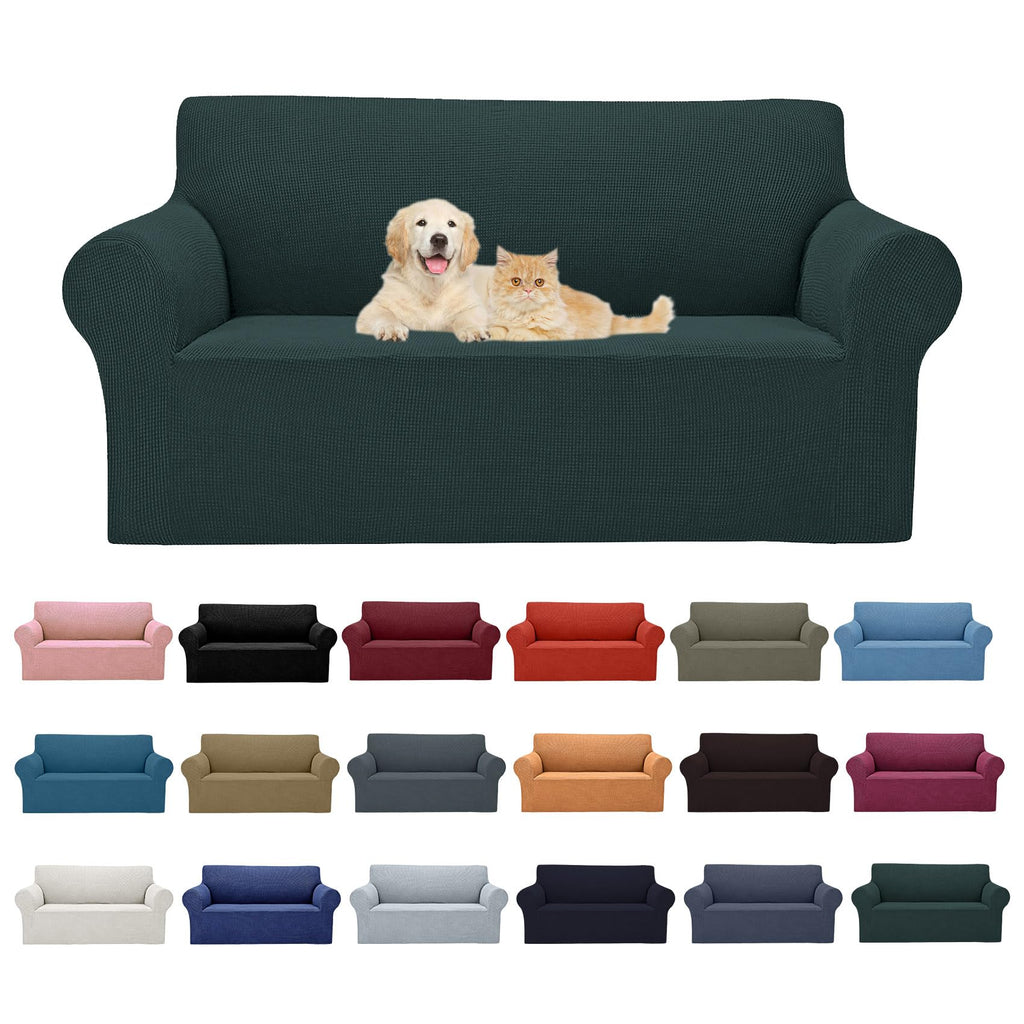 Cupuamon 2026 New Stretch Loveseat Sofa Slipcovers Couch Cover for 2 Cushion Furniture Protector Sofa Covers with Elastic Bottom Jacquard Fabric Small Checks for Pets, Kids - Hunter