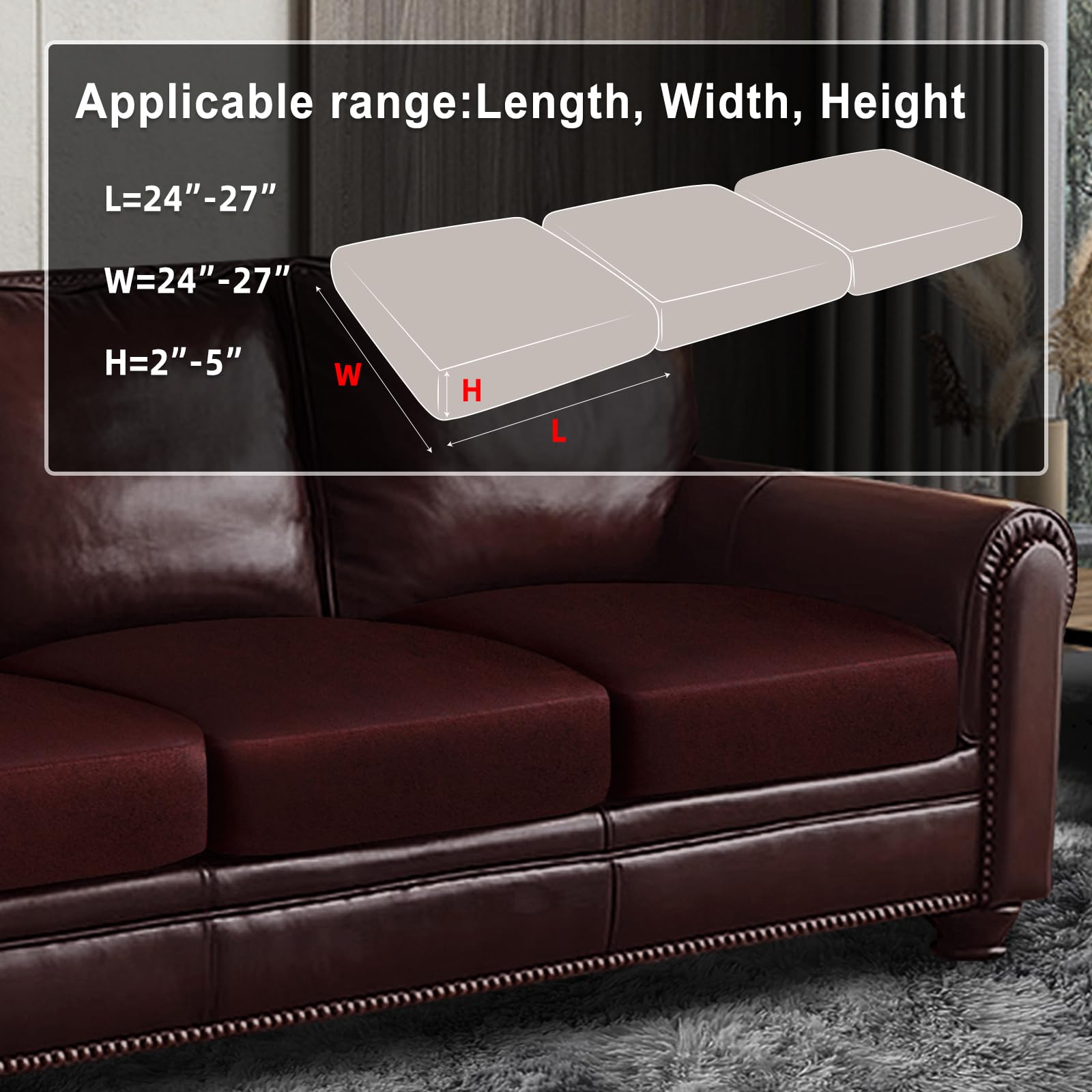 ANARACHON Leather Look Couch Cushion Covers Sofa Seat Slipcovers Sets Couches Furniture Protector for Sectional Armchair Loveseat Pets Kids Stretch Spandex Fabric (3 Cushion Sofa, Burgundy)