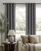 Linen Textured Total Blackout Curtains 90 Inches Long, Dark Gray
