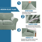 H.VERSAILTEX Real Velvet Plush 3 Piece Stretch Sofa Covers Couch Covers for 2 Cushion Couch Sofa Slipcovers Width Up to 90 Inch Thick Soft Stay in Place (Large Sofa, Sea Grass)
