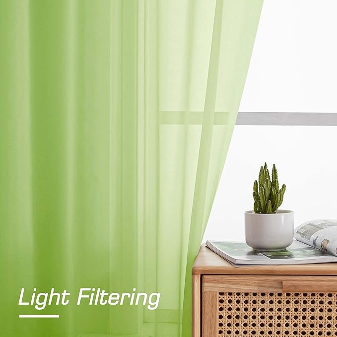 OWENIE Sheer Lime Curtains for Bedroom Living Room 78 Inches Long 2 Panels Set, Soft Solid Light Filtering Sheer Curtain Rod Pocket Clear Drapes for Window Sliding Door, Lime, Each 42 x 78 Inch