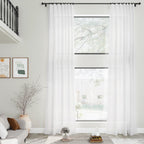 Nanspring White Extra Long Curtains 2 Panels Set 128 Inches Long for Dinning Room Back Tab Rod Pocket Light Filtering Semi Sheer Drapes Linen Textured Window Curtain for Bedroom 52x128