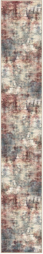IOHOUZE Abstract Runner Rug 3x16 Ft Washable Runners for Hallways, Non Slip Kitchen Runner Printed Faux Wool Entryway Runner Indoor, Modern Abstract Floor Carpet for Hall Stair, Red/Multi