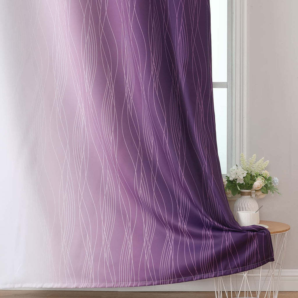Purple and Greyish White Ombre Blackout Curtains for Bedroom 102 Inch Long