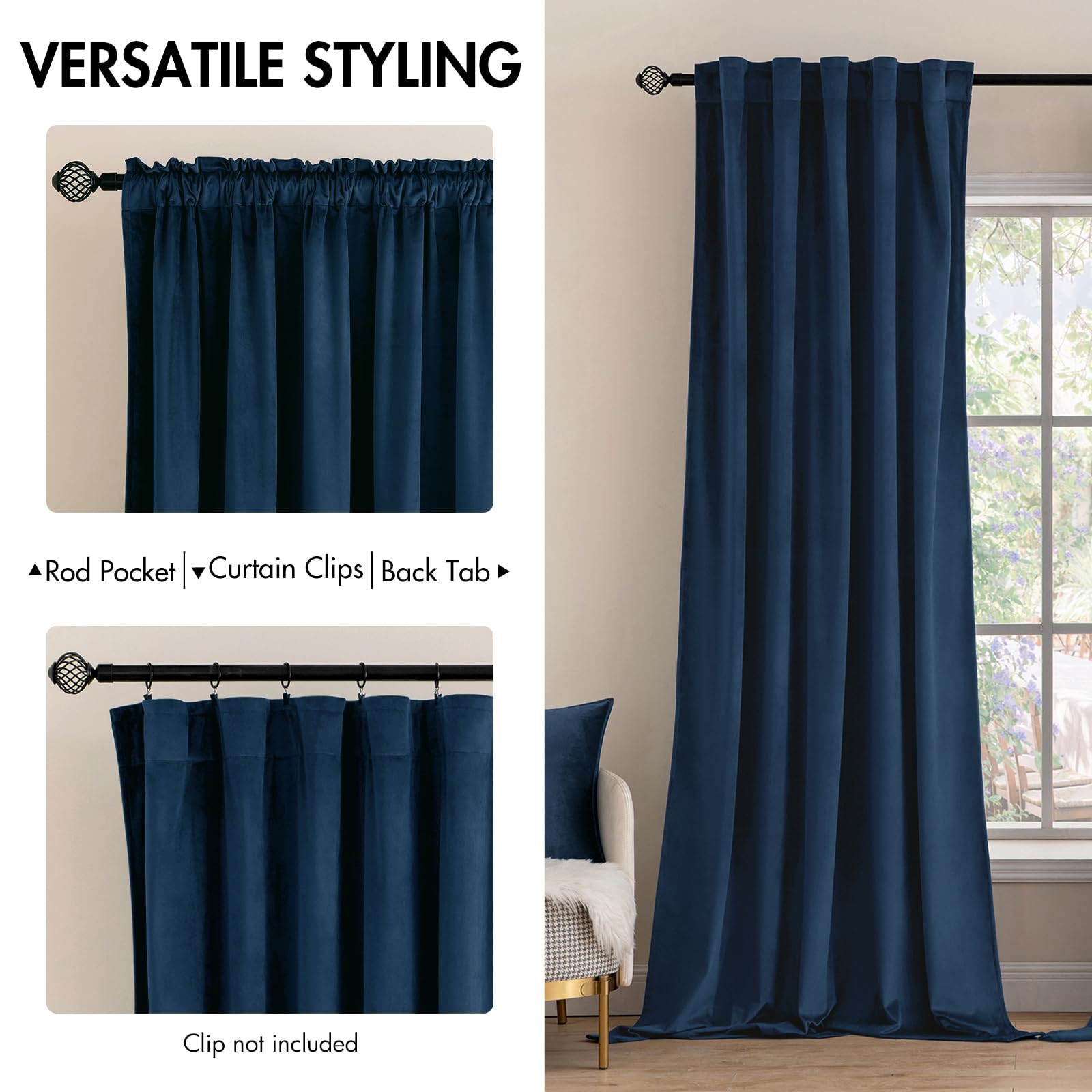 MIULEE Navy Blue Velvet Curtains 52x90 inches Luxury Blackout Curtains