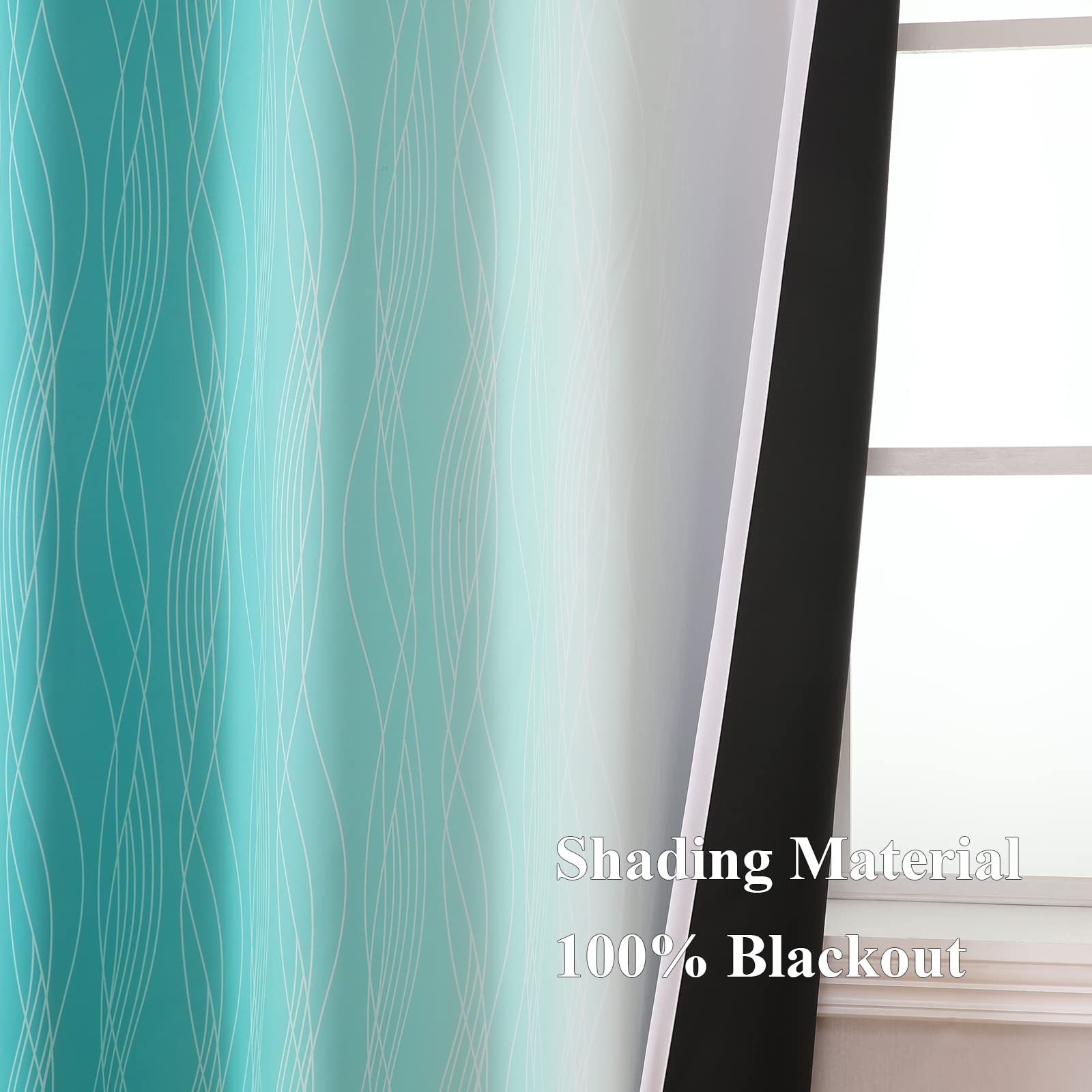 Teal and Grayish White Ombre Blackout Curtains for Living Room 84 Inch Long