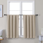 Simplebrand Ava Biscotti Beige Short 36 Inches Blackout Curtain 2 Panels Set, Half Window Rod Pocket Privacy Curtain Tiers for Kitchen, Curtains Blackout for Bathroom Shades, W40 x L36 Inch