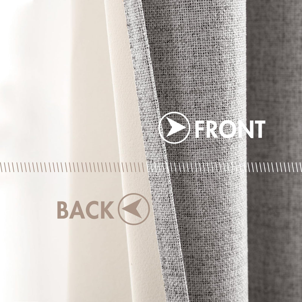 MIULEE 100% Blackout Linen Curtains for Bedroom 52x96 Inches Light Gray