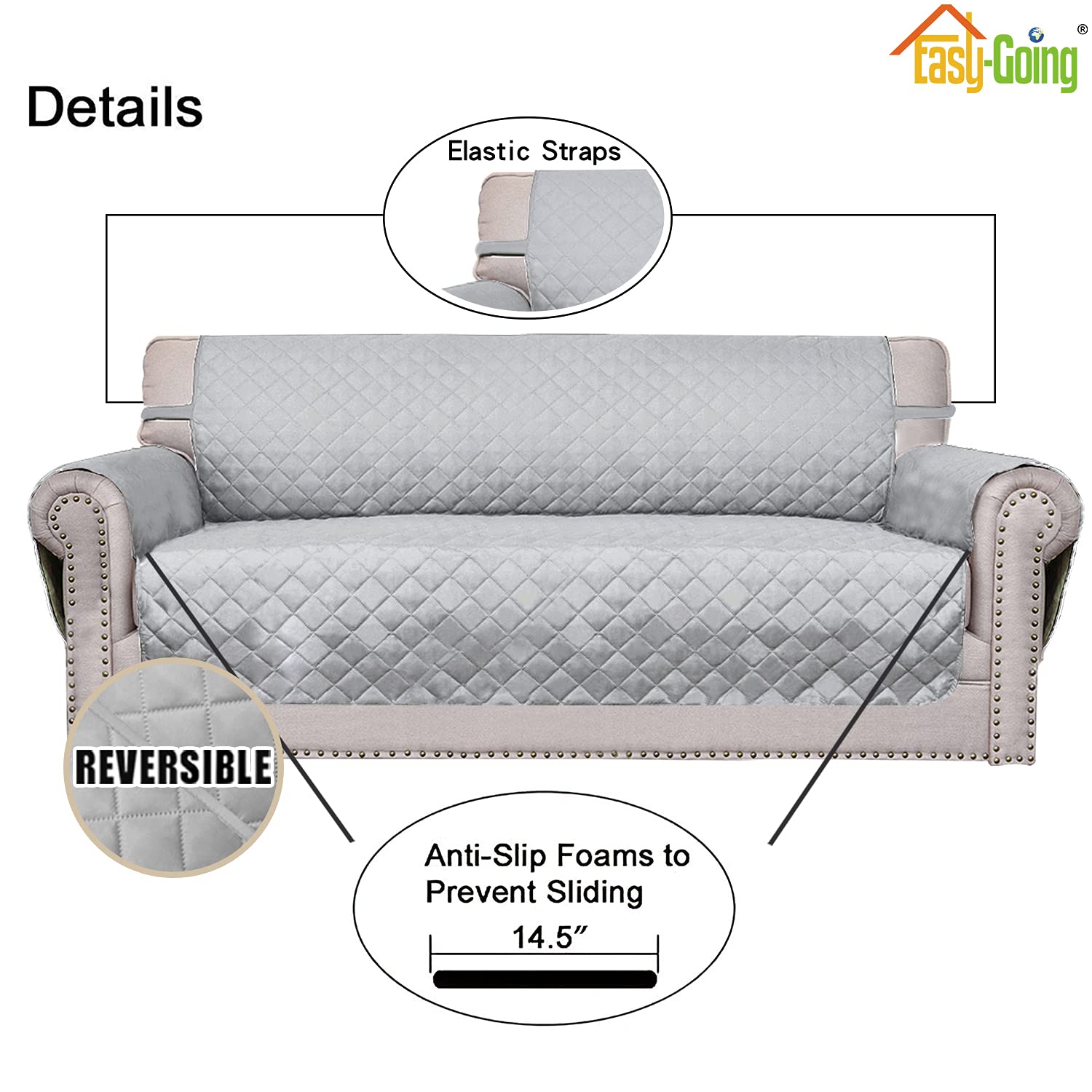 Easy-Going Reversible Couch Cover, 3 Cushion Sofa, Light Gray/Light Gray