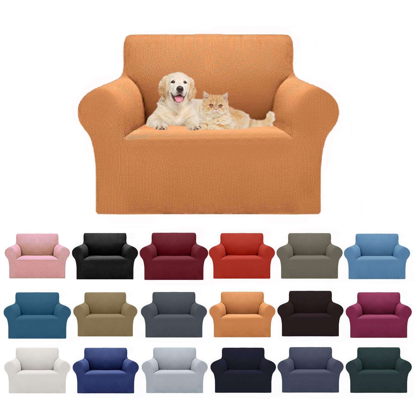 Cupuamon 2026 New Stretch Chair Sofa Slipcovers Couch Cover for 1 Seater Furniture Protector Sofa Covers with Elastic Bottom Jacquard Fabric Small Checks for Pets, Kids - Golden