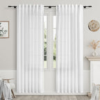 Nanspring White Semi Sheer Linen Curtains 88 Inch Length for Living Room Back Tab Rod Pocket Modern Farmhouse Coastal Decor 2 Panels Set Linen Textured Gauze Curtains for Dining Room Office 52x88