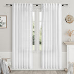 White Linen Curtains 80 inches Long for Bedroom Back Tab Light Filtering Privacy Sheer White Curtains Modern Farmhouse Coastal Decor Cotton Textured Gauze Curtain 2 Panel Set 52x80