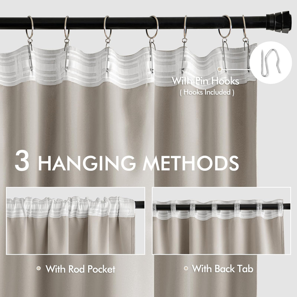 MIULEE Natural Back Tab Blackout Curtains 52x108 Inch Long 2 Panels Set