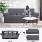 Easy-Going Stretch 4 Seater Sofa Slipcover 1-Piece Sofa Cover Furniture Protector Couch Soft with Elastic Bottom for Kids, Polyester Spandex Jacquard Fabric Small Checks Gray