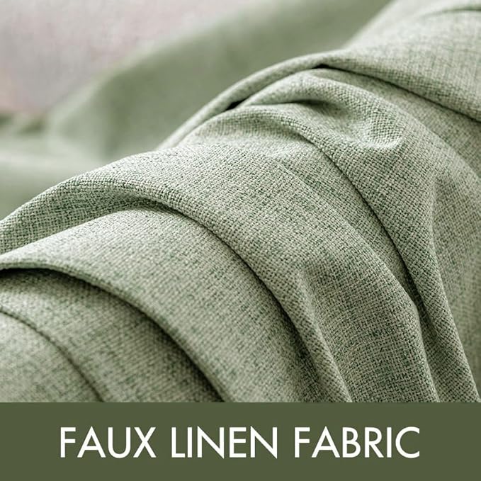MIULEE Linen Blackout Curtains and Drapes 100% Room Darken Thermal Insulated Grommet Window Panels with Coating 2 PCs W 42 x L 84 inches Sage Green