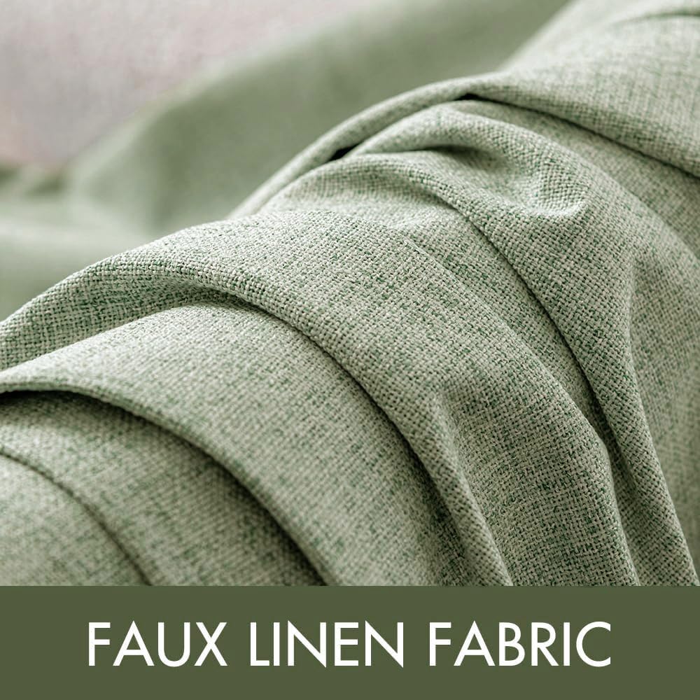 MIULEE 100% Blackout Linen Curtains for Bedroom 52x96 Inches Sage Green