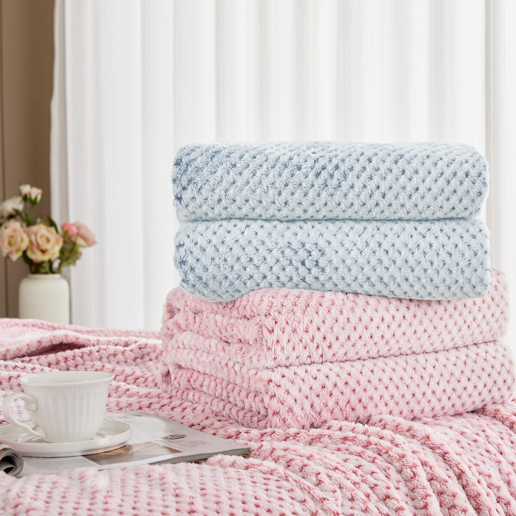 Exclusivo Mezcla Soft Waffle Fleece Bed Blanket King Size, Heather Blue