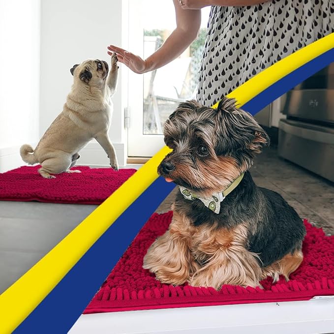Muddy Mat® | Super Absorbent Door Mat Indoor, Microfiber Quick Dry Chenille Entryway Rug, Non-Slip Front Door Mat, Indoor Mats for Entryway, Machine Washable Pet Rug, Maroon 24" x 96"