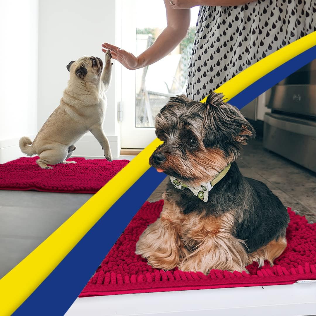 Muddy Mat® | Super Water Absorbent Door Mat Indoor, Microfiber Quick Dry Chenille Entryway Rug, Slip Resistant Front Door Mat, Indoor Mats for Entryway, Machine Washable Pet Rug, Maroon 24" x 72"