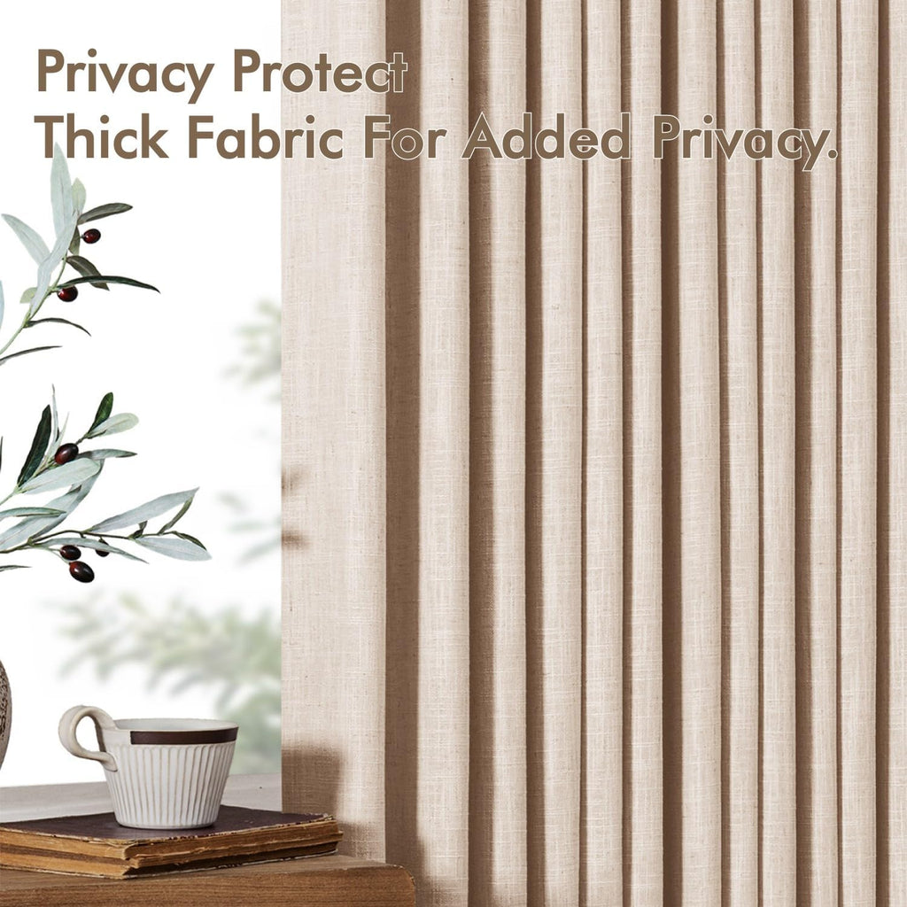 MIULEE Pinch Pleated Linen Curtains 90 Inches Long Sand Beige with Hooks
