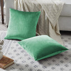 GIGIZAZA Decorative Throw Pillow Covers 16x16,Set of 2 Mint Turquoise Square Couch Pillow Covers,Velvet Sofa Boho Cushion Pillows