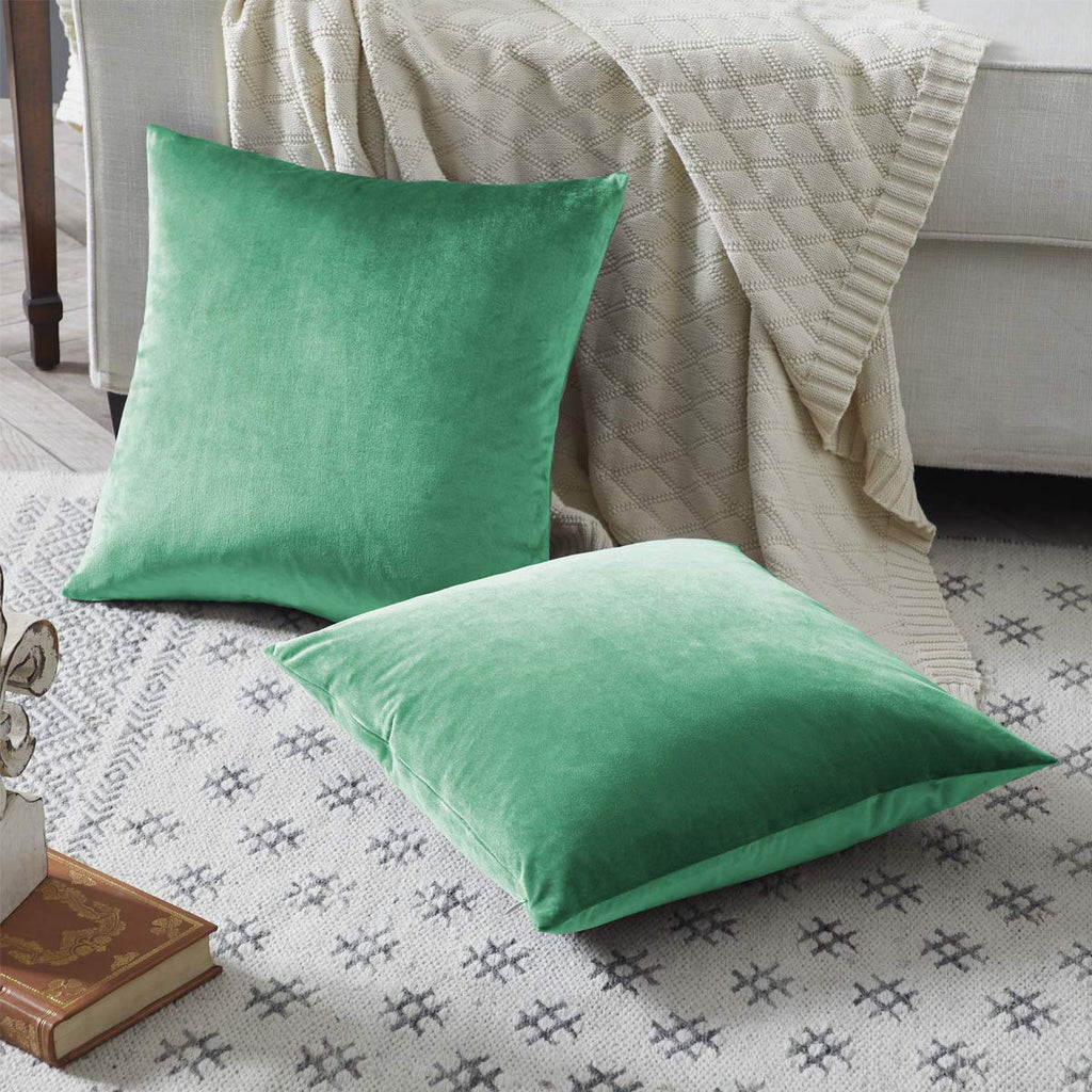 GIGIZAZA Mint Turquoise Velvet Decorative Throw Pillow Covers for Sofa Bed 2 Pack Soft Cushion Cover