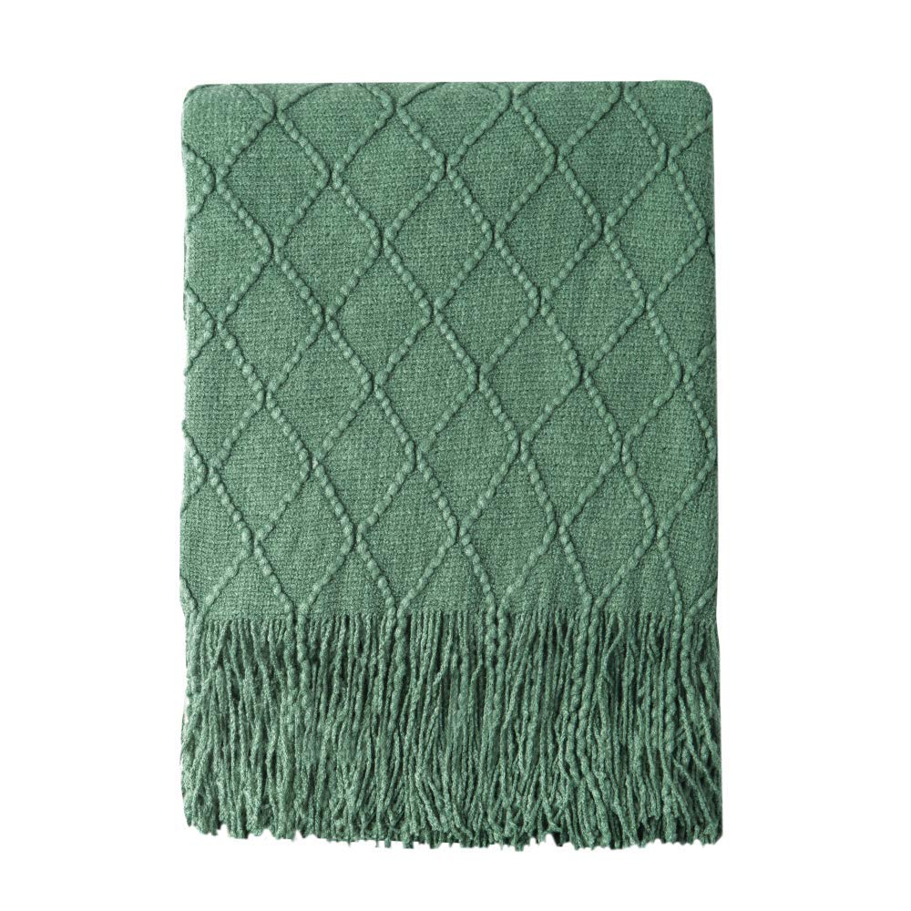 BOURINA Green Throw Blanket 50x60 Inch Boho Knitted Soft Throw Sofa Blanket