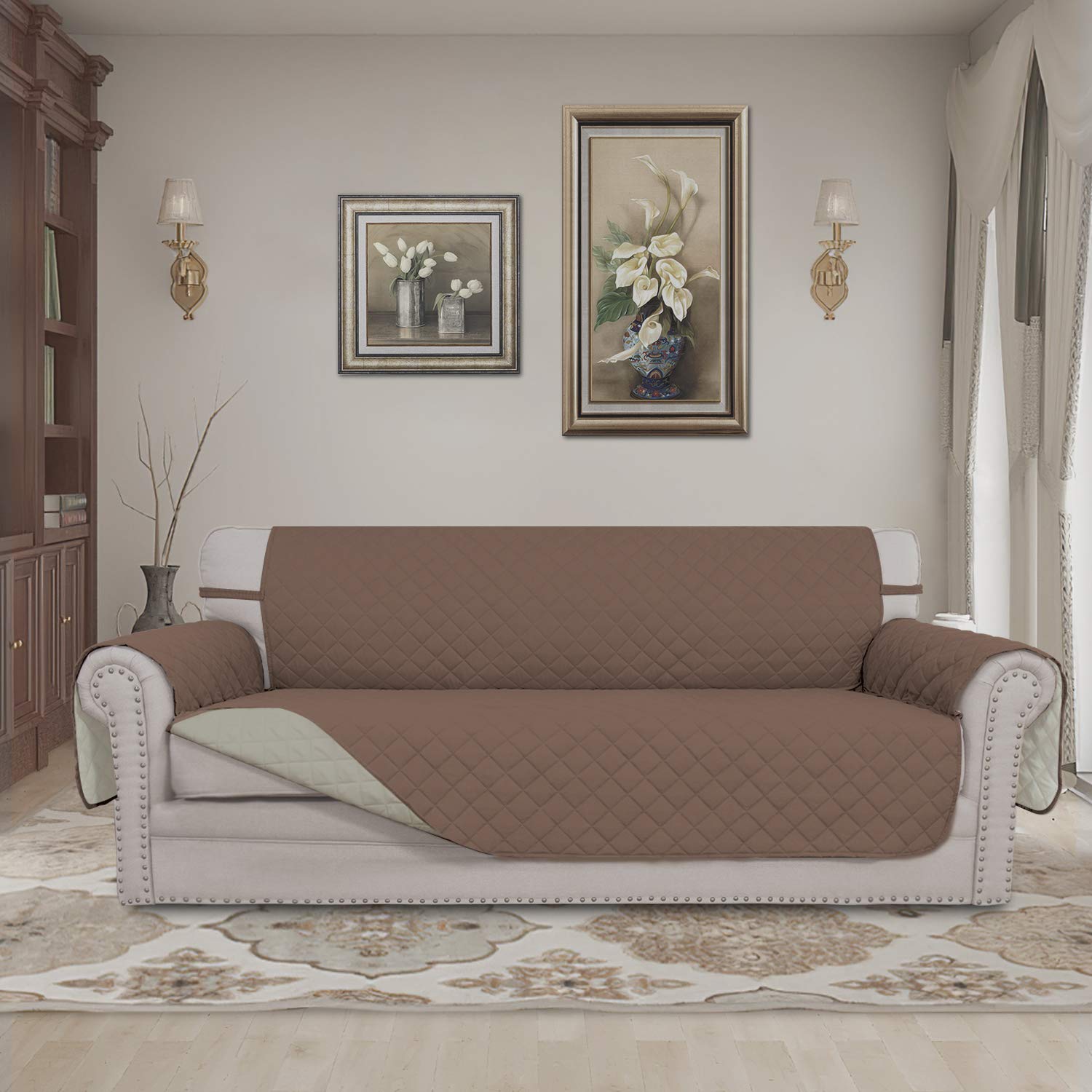 Easy-Going Reversible Couch Cover for 3 Cushion Sofa, Large Brown/Beige