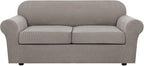 H.VERSAILTEX 3 Piece Stretch Sofa Covers for 2 Cushion Sofa Couch Covers for Living Room Sofa Slipcovers (Base Cover Plus 2 Seat Cushion Covers) Thicker Jacquard Fabric(Large Sofa, Taupe)