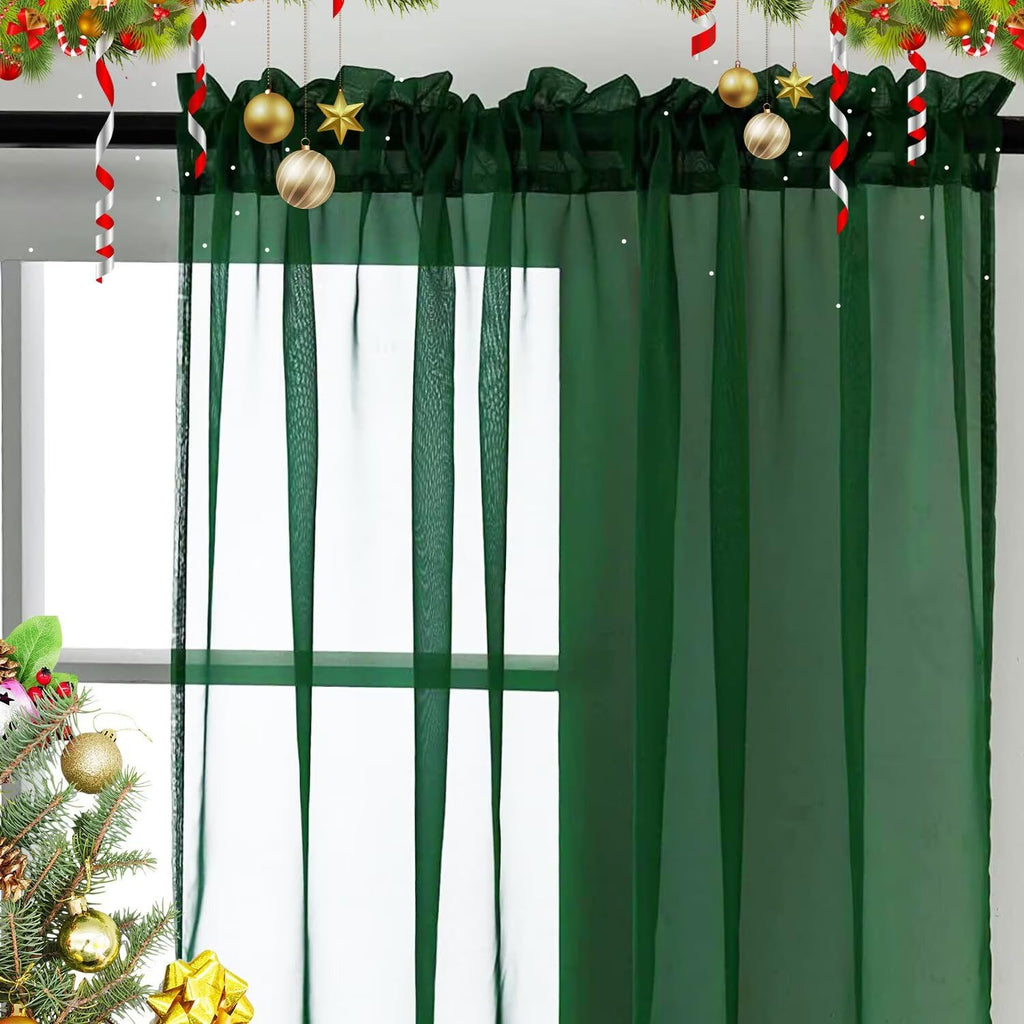 SpaceDresser Basic Rod Pocket Sheer Voile Window Curtain Panels White 1 Pair 2 Panels 60 Width 96 Inch Long for Kitchen Bedroom Children Living Room Yard(Foliage Green,60 W x 96 L)