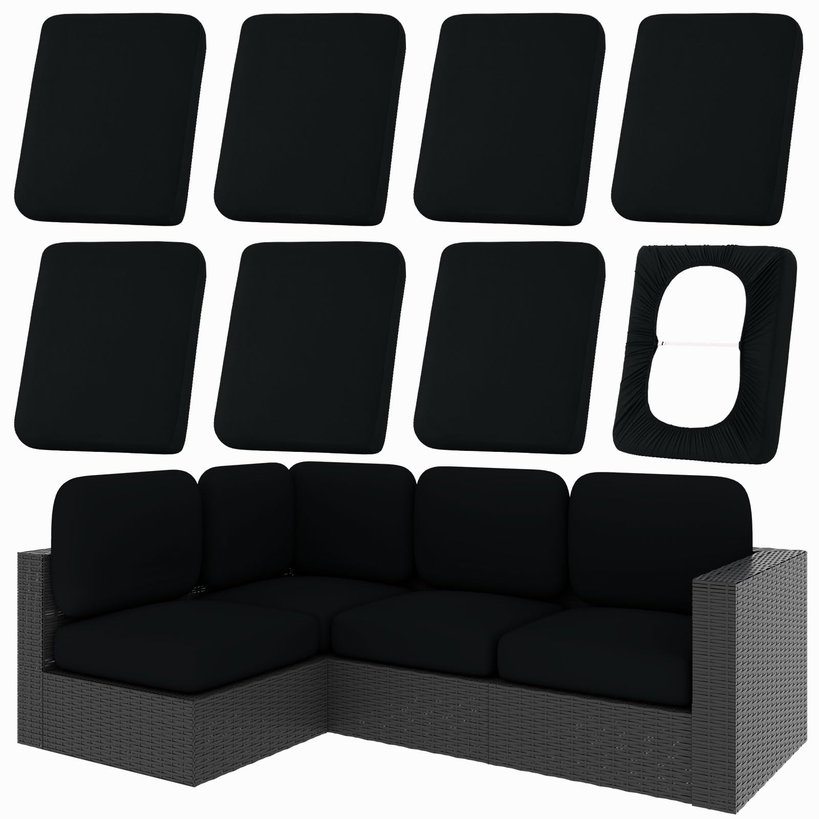 hyha 8Pcs Patio Cushion Covers, Stretch Outdoor Couch Cushion Covers