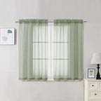 OVZME 2 Panels Window Sage Green Sheer Curtains 42" x 45" Inches for Small Windows, Soft Touching Top Dual Rod Pocket Drapes for Living Room & Bedroom