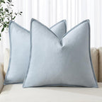 MIULEE Decorative Linen Euro Sham Pillow Covers 22x22 Inch Light Blue Boho Farmhouse Neutral Couch Throw Pillows for Bed Pack of 2 Accent Coastal Modern Pillowcase Summer Sofa Livingroom Home Decor